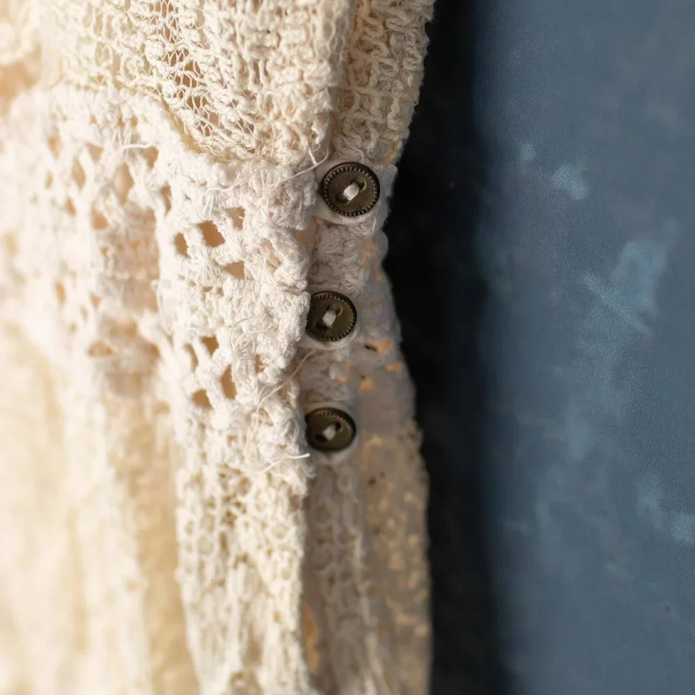 Zara Trafaluc MMII Lace Crochet Dress Cream Boho Sleeveless Mini Size Small - Picture 5 of 9